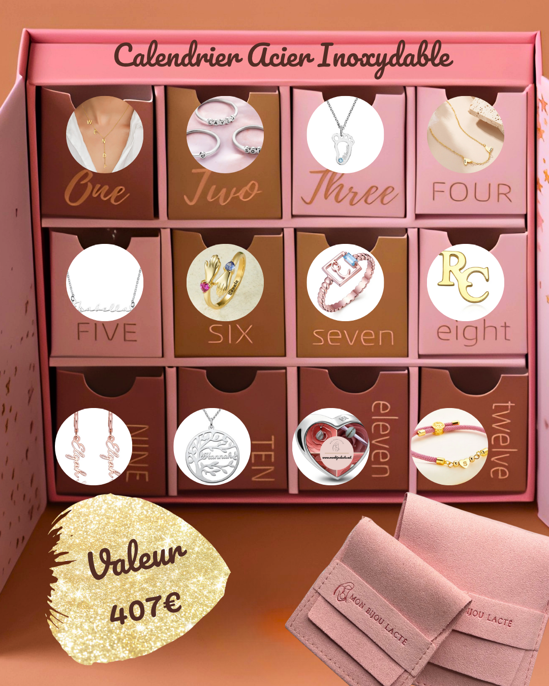Calendrier de l'avent Acier Inoxydable - 12 Bijoux 100% Personnalisables | Édition Limitée