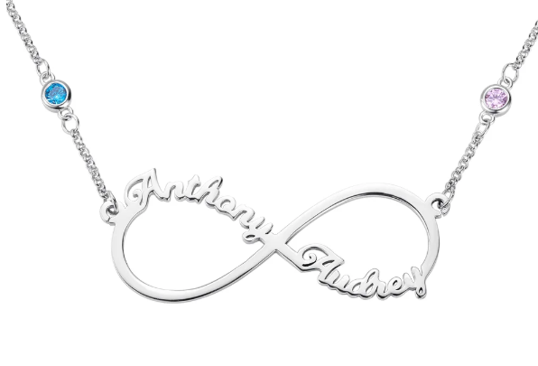 Collier Infinity Prénoms et pierres de naissance