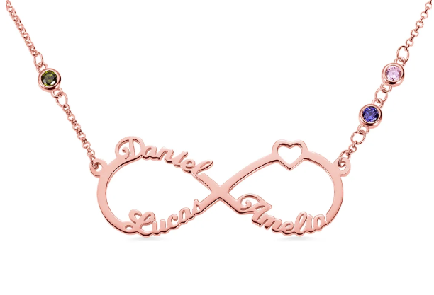 Collier Infinity Prénoms et pierres de naissance
