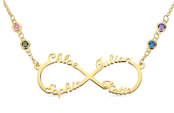 Collier Infinity Prénoms et pierres de naissance