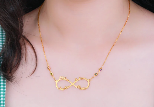 Collier Infinity Prénoms et pierres de naissance