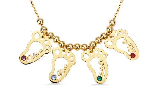 Collier Sanaa – Empreintes de Bébé Personnalisées avec Pierres de Naissance