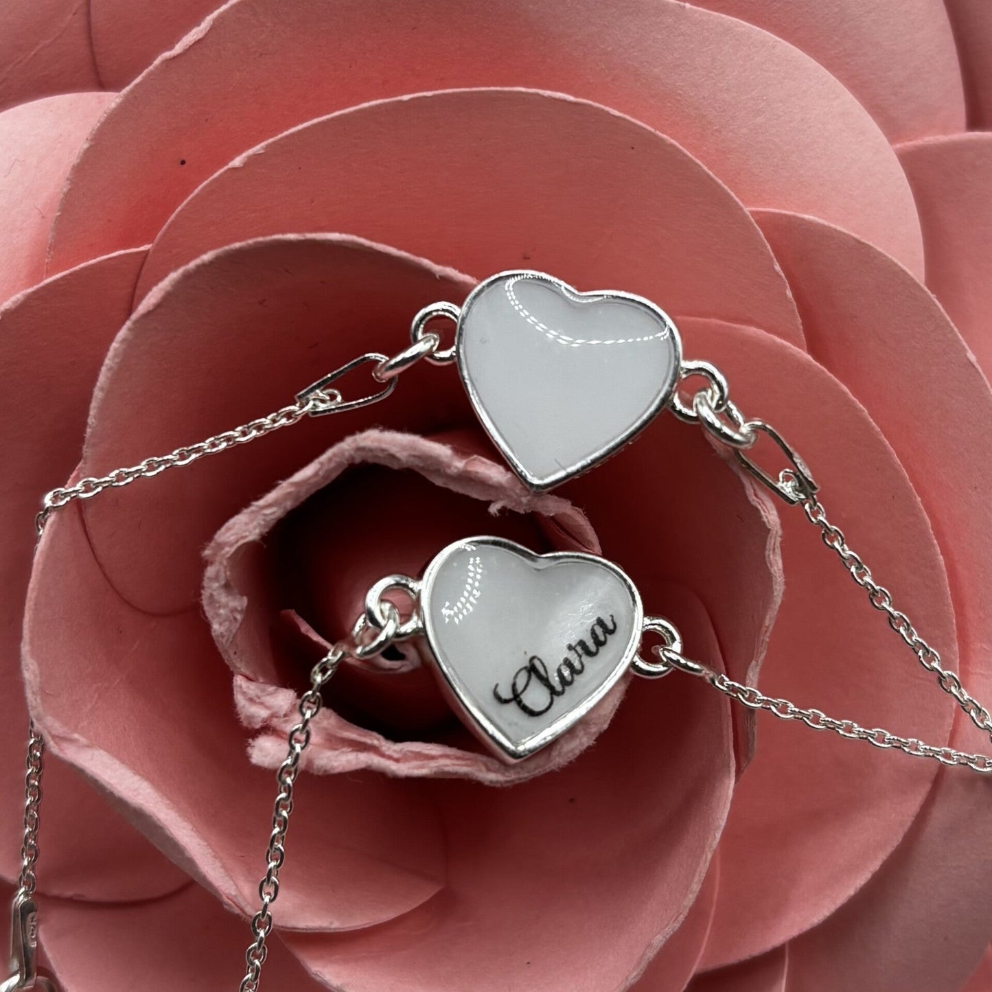 Bracelet cœur lacté option duo — duo mère/fille / argent 925 rhodié - Mon Bijou Lacté
