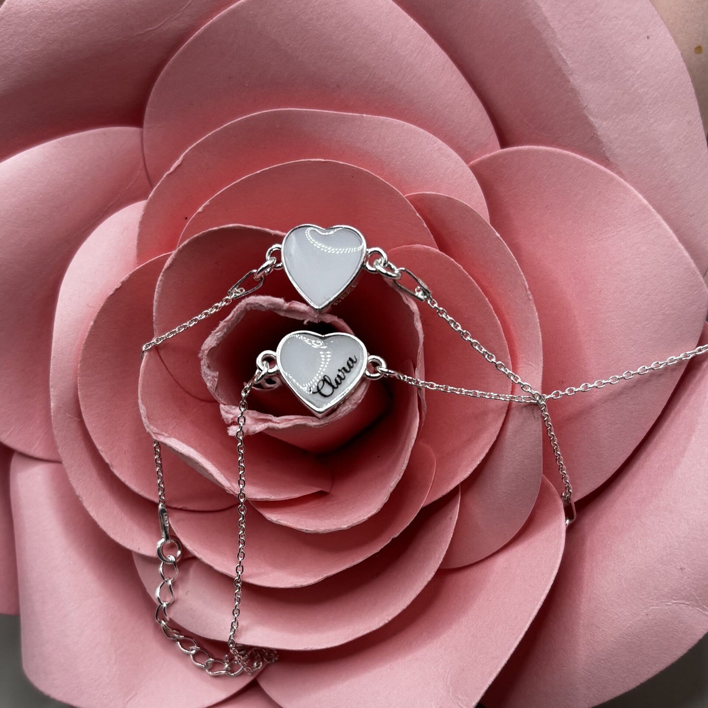 Bracelet cœur lacté option duo — duo mère/fille / argent 925 rhodié - Mon Bijou Lacté