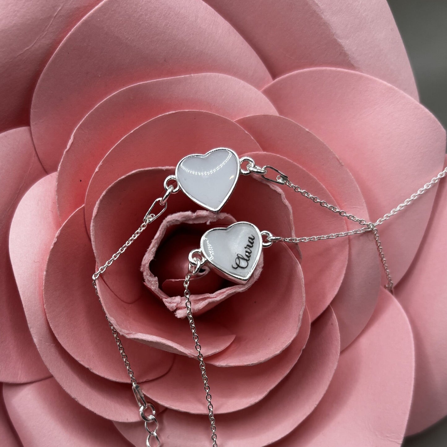 Bracelet cœur lacté option duo — duo mère/fille / argent 925 rhodié - Mon Bijou Lacté