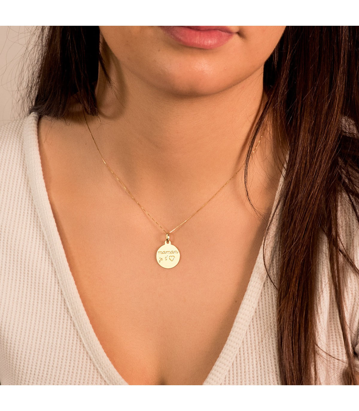 Pendentif rond "Je t’aime Maman" – Or 9 Carats (375/1000)-Mon Bijou Lacté