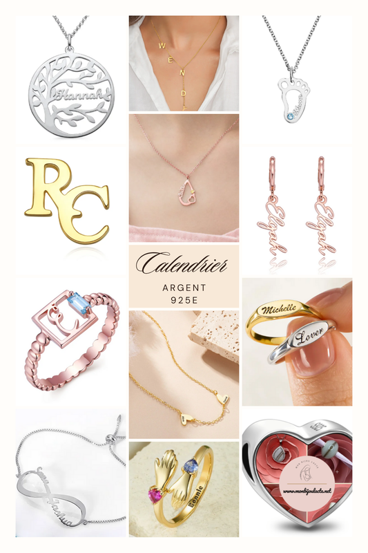 Calendrier de l'avent Argent 925 - Collection Prestige 100% personnalisées | 12 Bijoux en Argent Massif Personnalisables