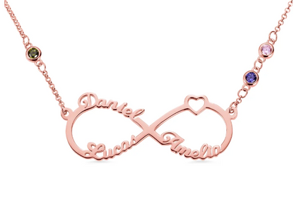 Collier Infinity Prénoms et pierres de naissance