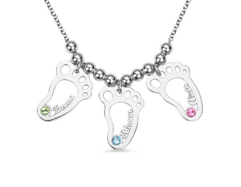 Collier Sanaa – Empreintes de Bébé Personnalisées avec Pierres de Naissance
