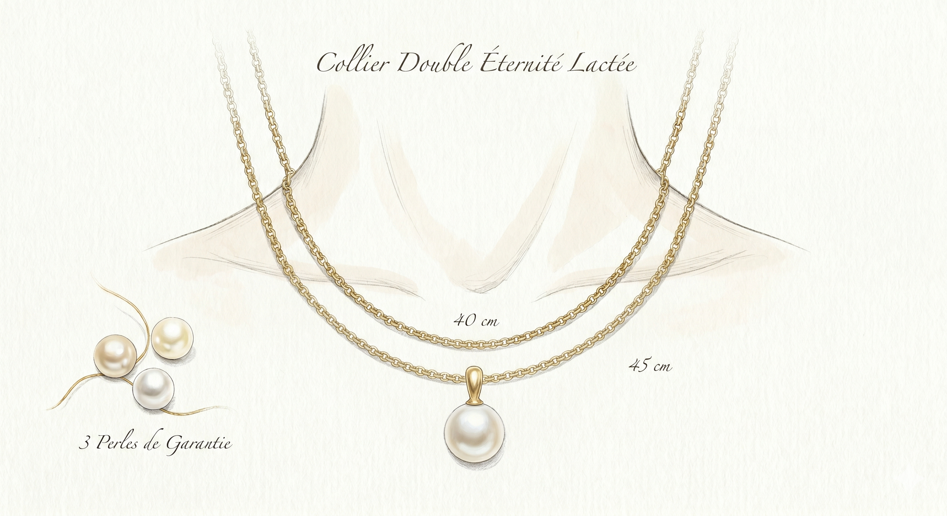 collier double perle de lait 9 carat pour Lou.