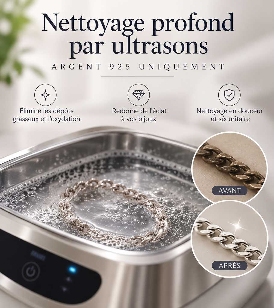 Nettoyage profond par ultrasons – Bijoux en argent 925 – Bijoux au lait maternel artisanal Mon Bijou Lacté
