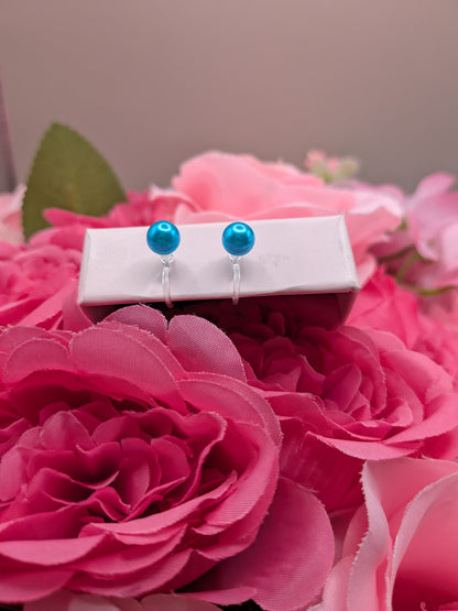 Boucles d'Oreilles Perle Bleu – Spécial "Petites Oreilles Non Percées"