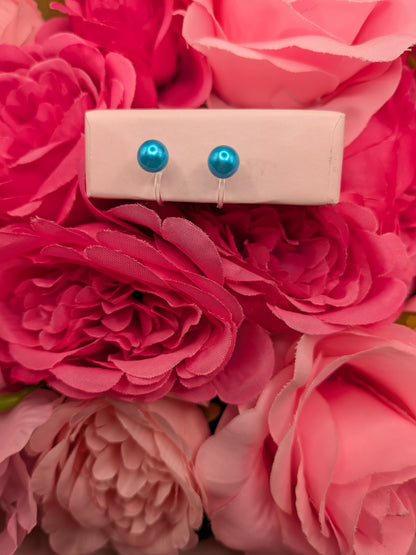 Boucles d'Oreilles Perle Bleu – Spécial "Petites Oreilles Non Percées"