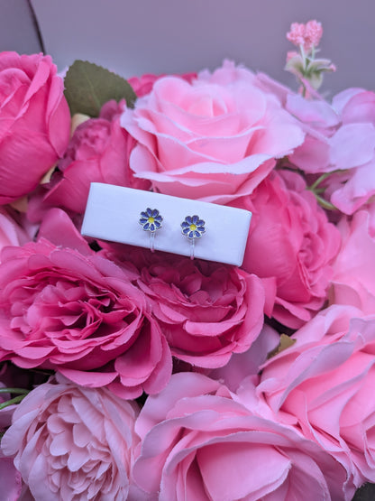 Boucles d'Oreilles "Marguerites Champêtres Violettes" – Spécial "Petites Oreilles Non Percées"