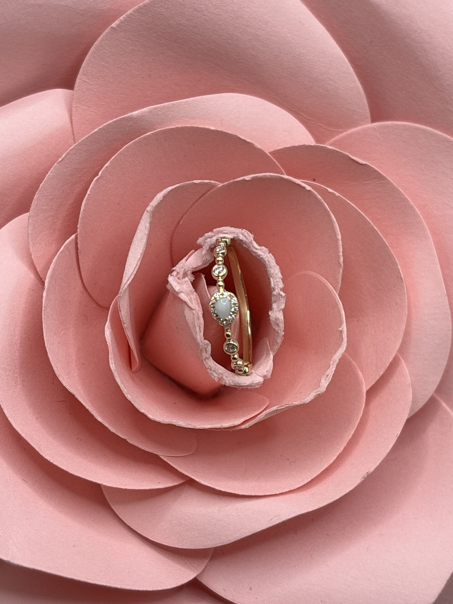Bague Suzanne en Or 14 Carats, Zircon Cubique et diamant lacté