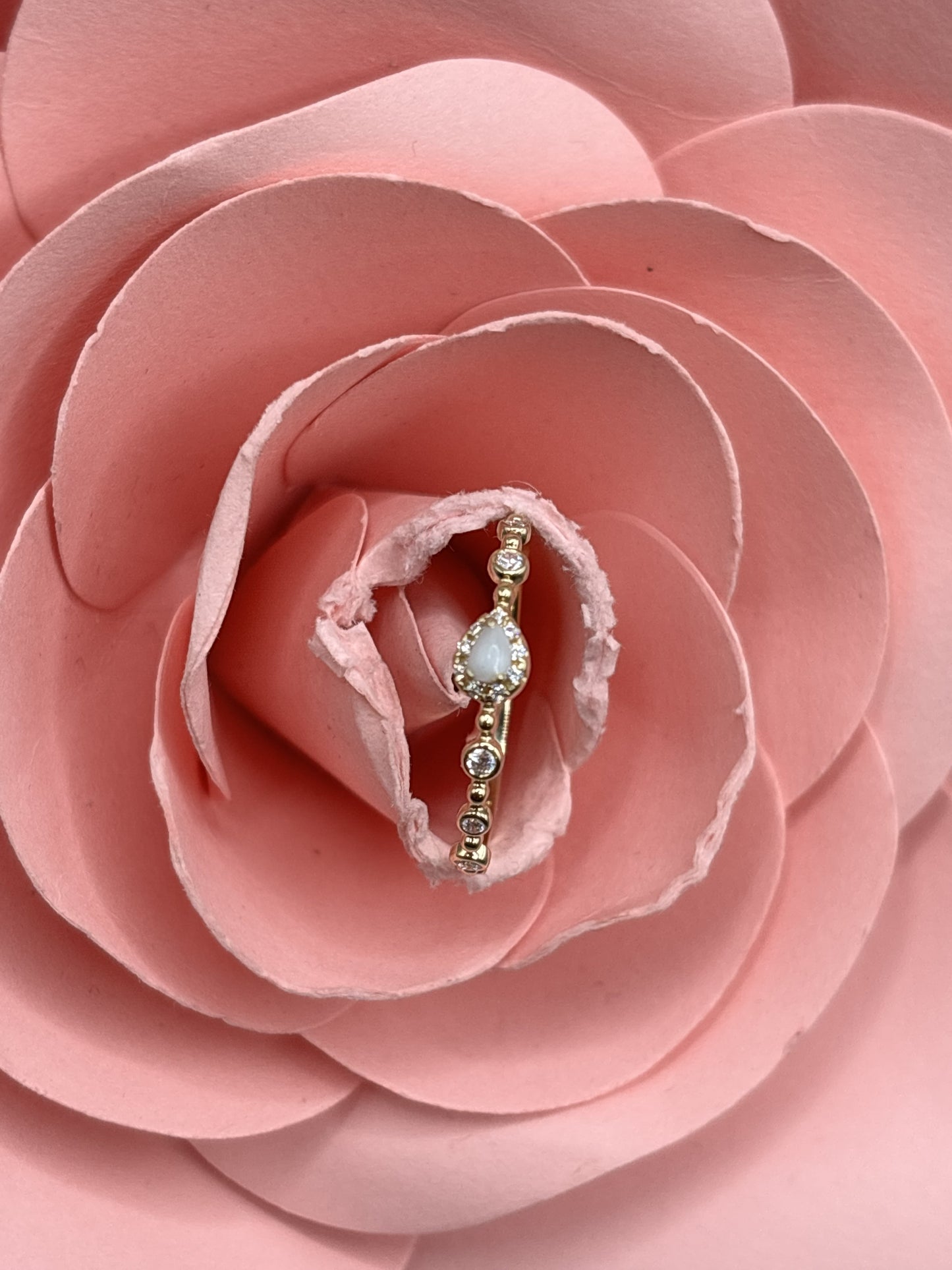 Bague Suzanne en Or 14 Carats, Zircon Cubique et diamant lacté