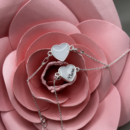 Bracelet cœur lacté option duo — duo mère/fille / argent 925 rhodié - Mon Bijou Lacté
