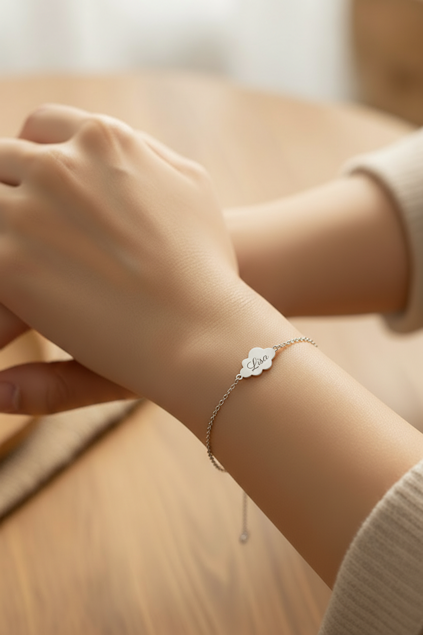 Bracelet Personnalisé Nuage en Argent 925 – Bijoux au lait maternel artisanal Mon Bijou Lacté
