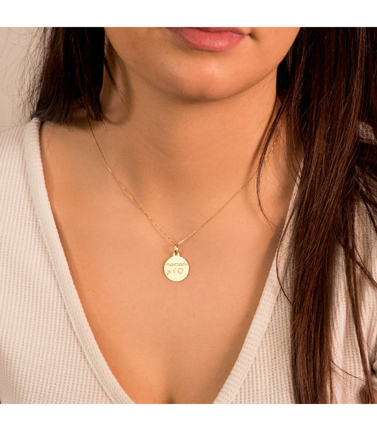 Pendentif rond "Je t’aime Maman" – Or 9 Carats (375/1000)