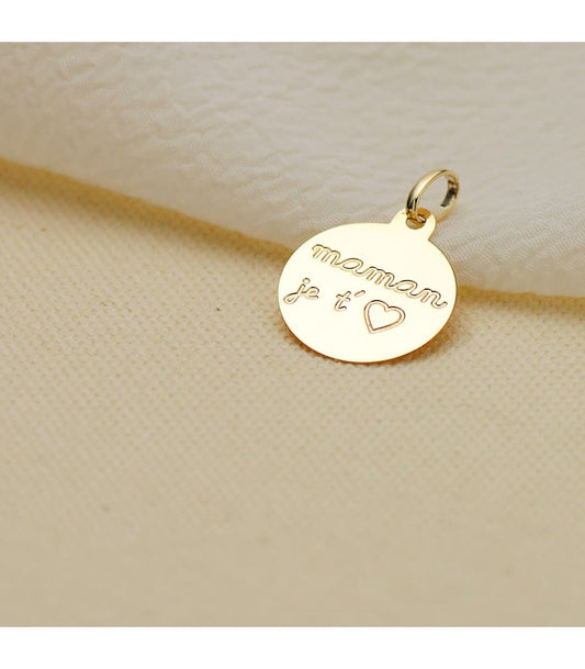 Pendentif rond "Je t’aime Maman" – Or 9 Carats (375/1000)
