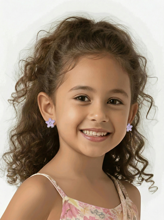 Boucles d'Oreilles "Petite Fleur Azur" – Spécial "Petites Oreilles Non Percées".